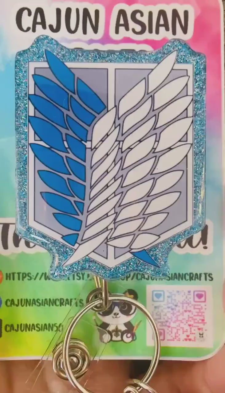 Anime Titan Wings Inspired Badge Reel/ID Clip Retractable-(Alligator, Belt, MRI Safe, Carabiner Clips) & Non-Retractable Clips