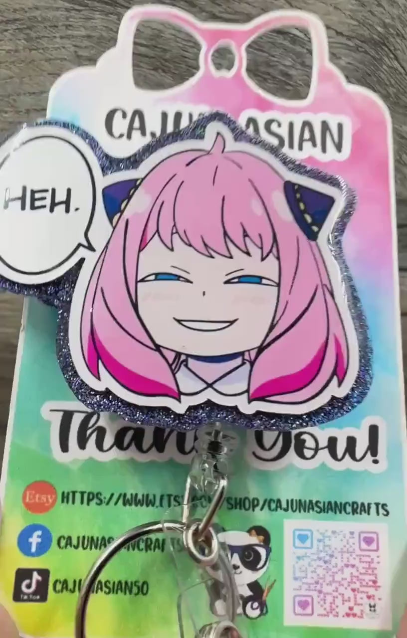 Cute Spy Anime Inspired Badge Reel/ID Clip Retractable-(Alligator, Belt, MRI Safe, Carabiner Clips) & Non-Retractable Clips