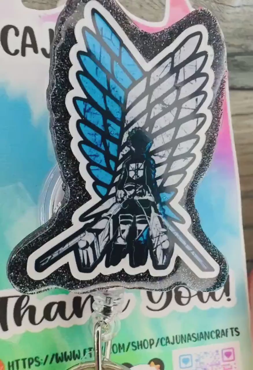 Anime Titan Wings Inspired Badge Reel/ID Clip Retractable-(Alligator, Belt, MRI Safe, Carabiner Clips) & Non-Retractable Clips